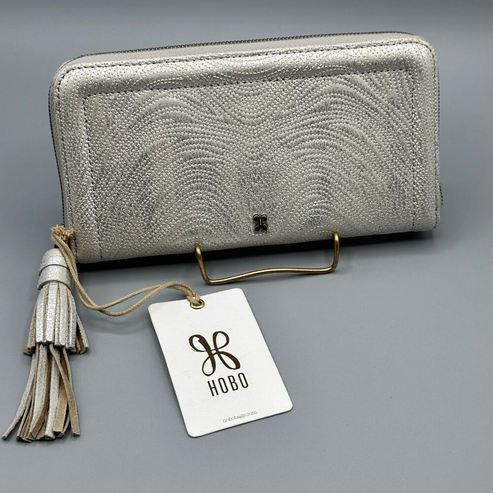 HOBO Nila Large Zip Around Continental Wallet Silver Zebra Leather *READ*